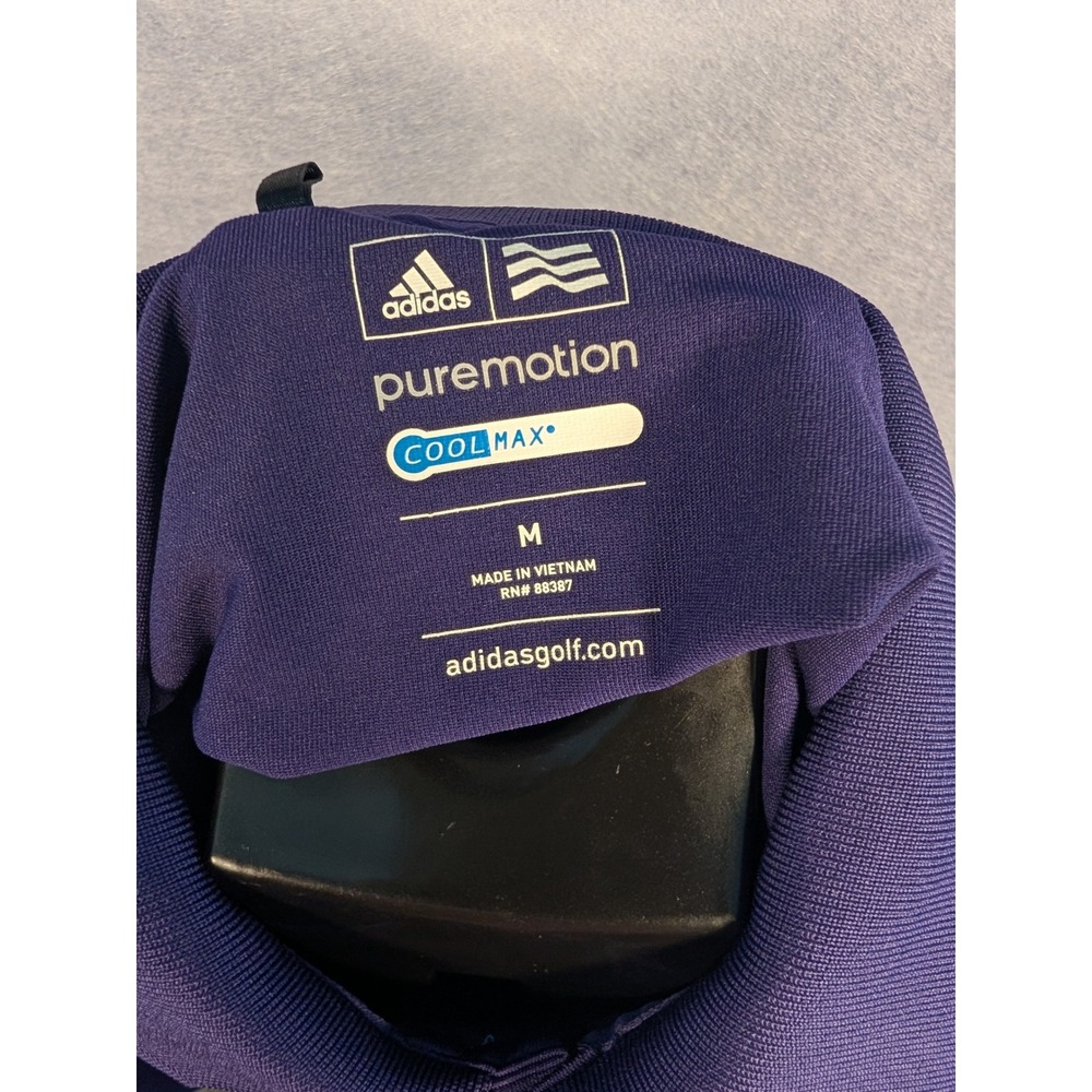 Adidas Golf Polo Mens M Purple Puremotion CoolMax 3-Stripe Excellent - Picture 5 of 6